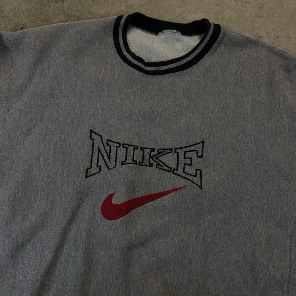 Vintage 80s Embroidered Center Swoosh Grey Nike Crewneck Sweatshirt USA Made